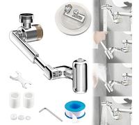 1080° Rotating Faucet Extender with Upward Facial Mist, 4 Water Modes & Built-In Filter, Universal Sink Aerator for Hand, Hair & Face Washing - Brass Robotic Arm for Bathroom & Kitchen (1pc)
