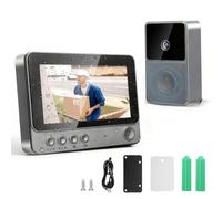 1080p timbre inalámbrico con cámara, IP65 timbre inalámbrico al aire libre impermeable con pantalla de 4.3", videoportero inalámbrico con cámara HD intercomunicador visión nocturna infrarrojo audio