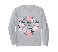 109 Years Loved 109th Birthday Floral 109 Year Old Men Women Manga Larga