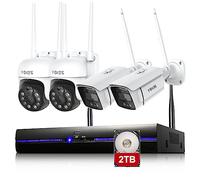 10CH 5MP Sistema de Seguridad WiFi Exterior 2TB HDD, REIGY Kit Camara de Vigilancia IP, 4X 1920P Camara(2X PT CAM), Visión Nocturna Colorida Detección Movimiento Audio Bidirectionnel