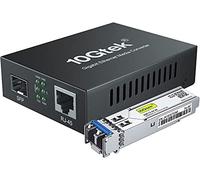 10Gtek Convertidor de Medios Gigabit Ethernet con 1Gb Monomodo LC SFP, 10/100/1000M RJ45 a 1000Base-LX, hasta 20km, European Power Adapter