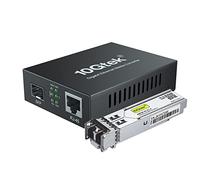 10Gtek Convertidor de Medios Gigabit Ethernet con 1Gb Multimodo LC SFP, 10/100/1000M RJ45 a 1000Base-SX, hasta 550m, European Power Adapter