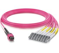 10Gtek Fiber Optic Cable Patch Cord - MPO to 8X LC Fanout Fiber Jumper Patch Cord, OM4 Multimode 8-core Fiber, Application for QSFP+Transceiver, 1m(3.3ft), Breakout 0.5m,Magenta