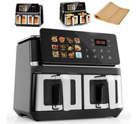 10L Doble Freidora de Aire con finestra visiva, Air Fryer 2000W, 12 programmi, Temperatura Ajustable 60-230℃, LED Táctil, mporizador y Cesta Antiadherente(10L)