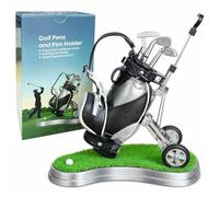 10l0l Golf bolígrafos con bolsa de Golf soporte, novedad regalos con 3 piezas Aluminio bolígrafo oficina escritorio soporte para bolsa de palos de golf para hombre día del padre, Golf recuerdos regalo