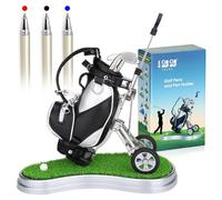 10L0L Portabolígrafos de Golf con 3 Unidades de bolígrafos de Palo de Golf, Juego único para decoración de Escritorio de Golf, Regalos para Hombres, Plata + Negro