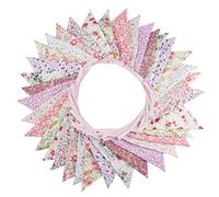10M/32Ft Triangle Bunting Banner, 36 Pcs Cotton Fabric Flags Pennant Garlands for Birthday Party, Wedding, Baby Shower, Outdoor and Home Decorations (Pink)