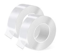 10m Cinta Adhesiva Doble Cara, 2 Rollos Nano Tape, Grosor de 2 Mm, Fuerte Adherencia, Desmontable Sin Dejar Rastro y Lavable, Adecuado para Paredes de Fotos, Cocina, Hogar, Coche O Exteriores (5mx3cm)