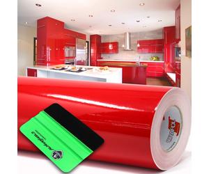 10m Folie Mobiliaria Brillante Roja + Raspador Folie Adhesiva Para Plotter
