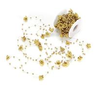 10M Imitation Pearl Bead Chain | Ribbon Blossom Flower for Wedding Decor/Bridal Bouquet/DIY Crafts | Sturdy Fused Pearls, Clothing & Headwear Accessories (Gold)