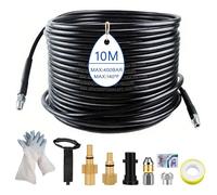 10M Kit de Manguera para Limpiar Tuberías, compatible con Karcher K2-K7 & Lavor & Bosch, 400 Bar/5800 PSI,Kit de Limpieza de Manguera de Drenaje con 2 Boquillas y 3 Adaptadores