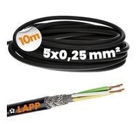 10m Lapp 1030476 LiYCY cable de control apantallado 5x0,25 mm² I resistente a los rayos UV I cable de señal I cable de datos para uso en exteriores I cable para soldar I cable de conexión LED I negro