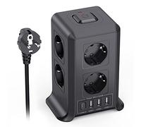 10M Torre Regletas Enchufes, Regleta Enchufes Proteccion Sobretension con Interruptor, con 8 Tomas de AC y 4 USB Regleta Vertical, Enchufe Multiple es Adecuado para Escritorios, Salones y Dormitorios