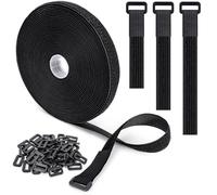 10M x 2CM Sujetacables Reutilizables, Bridas Negras Ajustables con 50 Hebillas, Cinta Sujeta Cables, Cintas de Sujeción para Organizar Cables Hogar y Oficina - Cortables a la Longitud Deseada