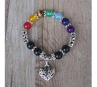 10MM Perlas Hombres Mujeres 7 Chakra Pulseras Brazalete Cristales Piedra Chakra Pray Mala Heart Charm Bracelet,colorido