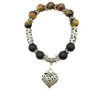 10MM Perlas Hombres Mujeres 7 Pulseras de Chakra Brazalete Cristales Piedra Chakra Pray Mala Heart Charm Pulsera, ojo de tigre