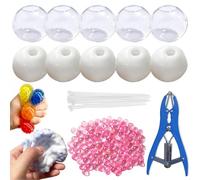 10pack Squishy Making Kit Stress Balls, DIY Stress Ball Making Kit, Blank Pressure Balls Skin DIY Kit with Expander Tool and Flat Beads (Deep Pink)