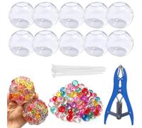 10pack Squishy Making Kit Stress Balls, DIY Stress Ball Making Kit, Blank Pressure Balls Skin DIY Kit with Expander Tool and Flat Beads (Colorful Beads A)