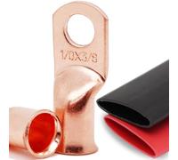 10pcs 1/0 AWG-3/8 Battery Lugs Battery Cable Ends 0 Guage TerminalsBattery Terminal Connectors With 10pcs 3:1 Heat Shrink Tubing