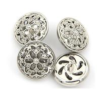 10PCS Botón de la Ropa - Botón de Costura Redondo del Botón del Metal de la Caña del Metal de la Flor Hueco de la Manera (25mm Plata)