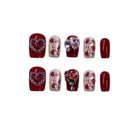 10pcs Cats Eye Press On Ups Redness Falsos Pesos Acrílicos Artificiales En Stick On For Mujeres Normas Faltas Acrílicas