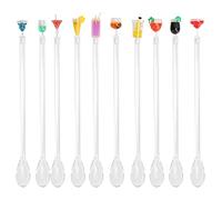 10PCS Cocktail Stirring Sticks | Food Grade Acrylic Bar Spoons with Miniature Toppers | Reusable Drink Mixers for Cocktails/Coffee/Home Bar | Dishwasher Safe & Non - Slip (large mixing spoon)