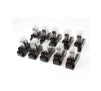 10Pcs DC220V Coil 3PDT 11Pin Green LED Purpose Power Relay w Socket Base Industrial Electrical Relays