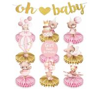 10pcs DecoracióN Baby Shower revelacion Genero Bebe de Oso Para Gender Reveal Centros Mesa Bautizo NiñO Oh Baby Bandera (Rosa)