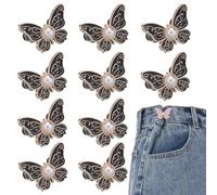 10PCS Detachable Butterfly Clips for Jeans Waist Tightening, No Sew Waist Tightener, No-Sew Metal Clips for Pants, Skirts, and Clothing Alterations (A-Black)