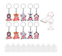 10pcs Encantadores Llaves De Animales De La Jungla Decoraciones Baby Showers Zoos Decoración Animales Con Agradecimiento Y Bolsas Organza Baby Shower Keychains Con Bolsas Organza