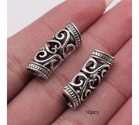 10pcs Gran Agujero Hueco Curvado Tubo Cuentas Retro Plateado Gran Agujero Partición Cuentas Pequeño Colgante Accesorios DIY Pulsera Collar Colgante Conexión Hebilla Diy Joyería Accesorios 10x25mm