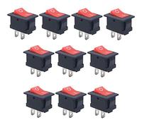 10PCS Interruptor de Potencia Pulsador Interruptor de potencia 3A 250V Negro Rojo 10x15mm SPST 2Pin KCD11 Interruptor Encendido/Apagado Mini Coche Auto Barco Interruptor basculante a presión (Rojo)