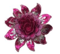 10Pcs Lace Applique Sequins Embroidery 3D Flowers Sew-On Patches DIY Wedding Dress Clothes Decor Sewing Supplies 8CM(N061 rose red)