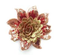 10Pcs Lace Applique Sequins Embroidery 3D Flowers Sew-On Patches DIY Wedding Dress Clothes Decor Sewing Supplies 8CM(N061 hong jia jin)