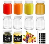10pcs Mini Botellas de Cristal 60 Ml/2oz, Reutilizable Shots Botes de Vidrio con Tapas, Transparente Botellas de Chupitos Pequeñas para Jugos, Jugo de Jengibre y Especias