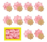 10Pcs Moldes Galletas Eid Mubarak, 3D Ramadan Moldes para Galletas de Plástico Niños, Muslimischen Cortadores de Galletas Formas Galletas Cookie Cutter para DIY Decorar Cookie Fondant, Galletas Tartas