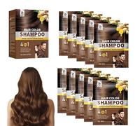 10pcs Natural Brown Hair Colour Shampoo 25 ml, Chestnut Brown, Instant Hair Dye Shampoo 3 in 1, Shampooing Teinture Cheveux Brun, 10 unidades Champú (champú marrón castaño de jengibre)