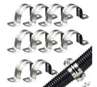 10pcs Pipe Strap, Stainless Steel Conduit Clamps, On Pipe Strap with 2 Holes, Ergonomic Clamp, Cable Holder with Heavy Duty Design, Fastening Accessory for Fixing or Cables