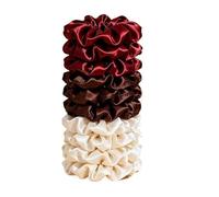 10PCS Satin Scrunchies Set Women Burgundy Brown Cream Silk Hair Ties Elegant Accessories Daily Wear Party Wedding