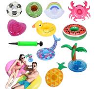 10pcs Soporte De Taza Inflable - Piscina De Soporte De Taza Flotante | Bandeja De Coix De Coco con Sandía De Piña | Bandeja De Bebidas Flotantes con Diseño Lindo Accesso