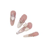 10Pcs Uñas Postizas Ovaladas Medianas French Cat Eye Lazo | Puntas de uñas artesanales de cobertura total para manicura, desmontables con kit(731L,Short t)