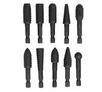 10Pcs Woodworking Grinding Drill Bits Set 1/4in Hex Shank Engraving Files Rotary Burr Tools for Soft Wood Plastic Rubber Polishing Shaping 45 Steel Material Blackening Treatment