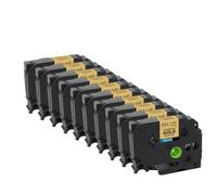 10PK TZe-231 cinta de etiquetas 12mm negro sobre blanco transparente TZe131 TZe631 cinta laminada Compatible con fabricante de etiquetas(Black on Gold)