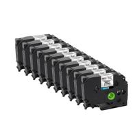 10PK TZe-231 cinta de etiquetas 12mm negro sobre blanco transparente TZe131 TZe631 cinta laminada Compatible con fabricante de etiquetas(Black on Mat Silver)