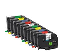 10PK TZe-231 cinta de etiquetas 12mm negro sobre blanco transparente TZe131 TZe631 cinta laminada Compatible con fabricante de etiquetas(Mix Colors)