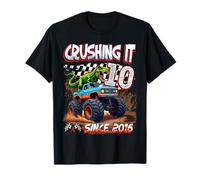 10th Birthday Monster Truck Dinosaur Crushing It Since 2016 Camiseta