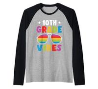 10th Grade Back To School Sunglasses Vibes Retro First Day Camiseta Manga Raglan