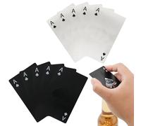 10uds Abridores de Botellas de As de Picas, Abridores de Botellas de Acero Inoxidable con Forma de Carta de Póquer Abridor de Tapas de Latas de Cerveza Portátil para Billetera Boda(Plata y Negro)