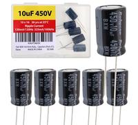 10uF 450V 10x16mm Electrolytic Capacitor Ripple Current 130mA / 120Hz 325mA / 100kHz Long Life 36yrs at 55 Degree C mfd mircofarad Radial Lead Aluminum Capacitors (Pack of 5)