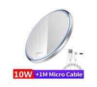 (10W blanco con cable) Cargador inalámbrico 15W 10W placa metal vidrio espejo Samsung S20 S21 Ultra
